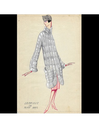 Jeanne Lanvin - Dessin de l'ensemble Sarrigue en petit gris (1925) le des métaux précieux