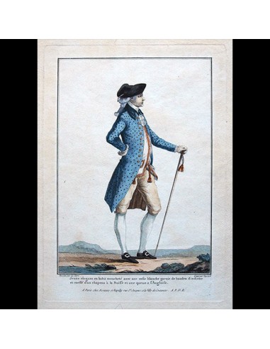 Gallerie des Modes et Costumes Français, 1778-1787, gravure n° J 52, Jeune élégant par Leclerc (1778) france