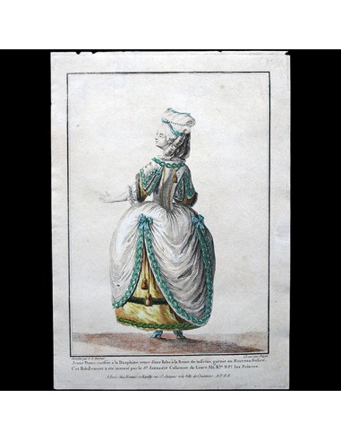 Gallerie des Modes et Costumes Français, gravure n° N 75, Jeune Dame coeffée à la Dauphine (1778) le des métaux précieux