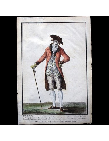 Gallerie des Modes et Costumes Français, 1778-1787, gravure n° R 99, Fraque à coqueluchon par Leclerc (1779) store