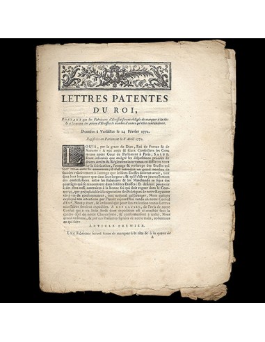 Lettres patentes du Roi relatives à la mention de la taille des étoffes (1772) la chaussure