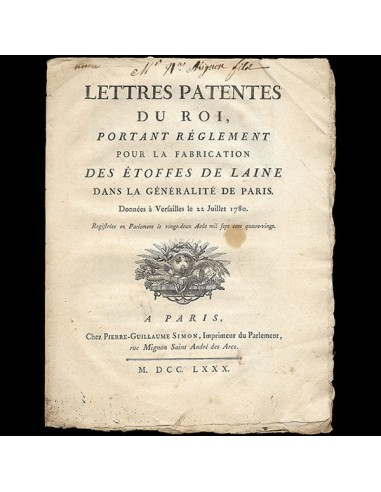 Lettres patentes du Roi relatives à la fabrication des étoffes de laine (1780) 2024