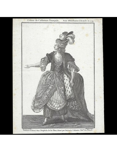 Gallerie des Modes et Costumes Français, 1778-1787, gravure n° bb 151, Vêtement d'Idamé dans l'Orphelin de la Chine À commander