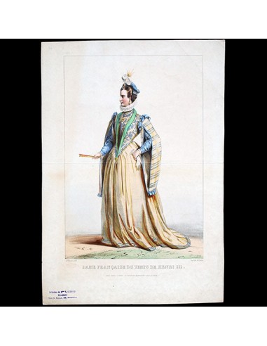 Achile Deveria - Costumes Historiques de Ville ou de Théâtre, Planche n°44, Dame Française du temps de Henri III (1831) français