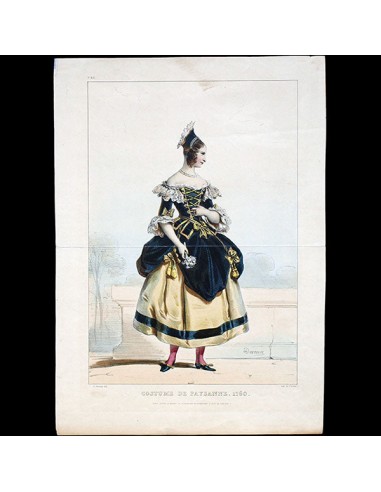 Achile Deveria - Costumes Historiques de Ville ou de Théâtre, Planche n°25, Costume de paysanne, 1760 (1831) Vous souhaitez 