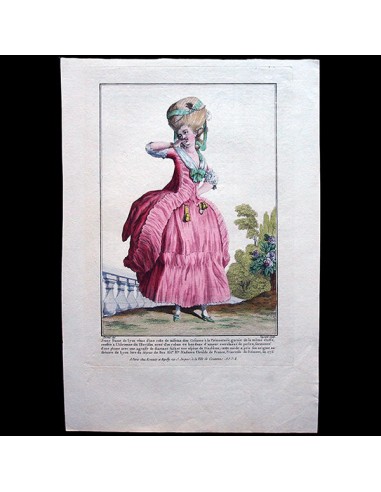 Gallerie des Modes et Costumes Français, 1778-1787, gravure n° N 77, Jeune Dame de Lyon (1778) prix