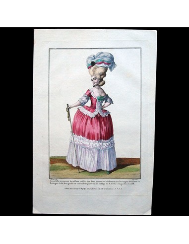 Gallerie des Modes et Costumes Français, 1778-1787, gravure n° M 72, Demoiselle en caracot (1778) vente chaude votre 