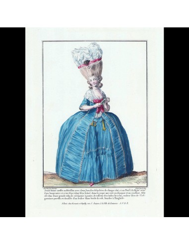 Gallerie des Modes et Costumes Français, 1778-1787, gravure n° P 90, Jeune Dame coeffée en hérisson (1778) prix