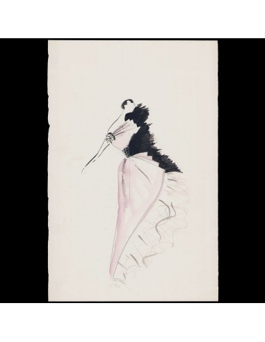 Jacques Heim - Dessin d'une robe du soir rose, circa 1950-1960 en linge