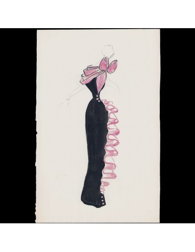 Jacques Heim - Dessin d'une robe du soir rose et noir, circa 1950-1960 online