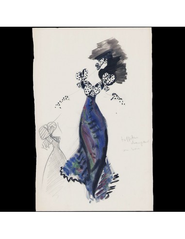 Jacques Heim - Dessin d'une robe du soir en taffetas ou soie, circa 1950-1960 les ligaments