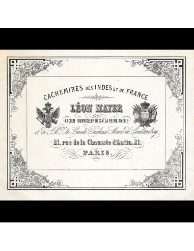 Léon Mayer - Document du magasin de cachemires, 21 rue de la Chaussée d'Antin à Paris (circa 1850-1860) de votre