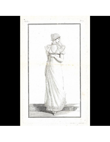 Costume Parisien, Journal des dames et des modes, 1808 épreuve avant la lettre de la gravure n°909 pour bénéficier 