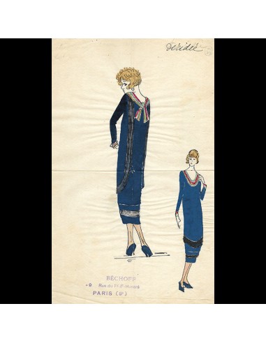 Bechoff - Décidée, dessin d'une robe (circa 1925) pas chere