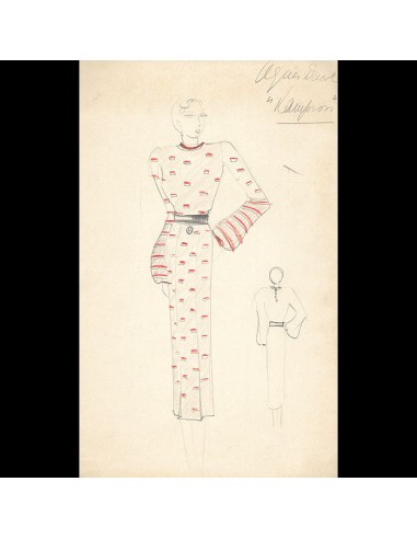 Agnès Drecoll - Lampion, dessin d'une robe (1930s) rembourrage situé sous