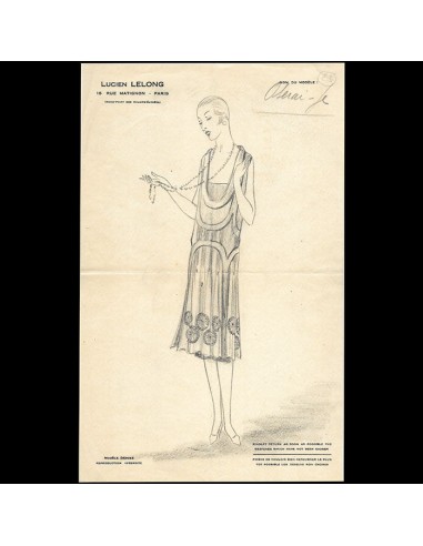 Lucien Lelong - Oserai-je ? dessin de robe (circa 1924-1926) Par le système avancé 