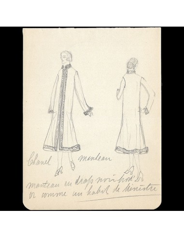 Chanel, dessin d'un manteau (circa 1925) Les magasins à Paris et en Île-de-France