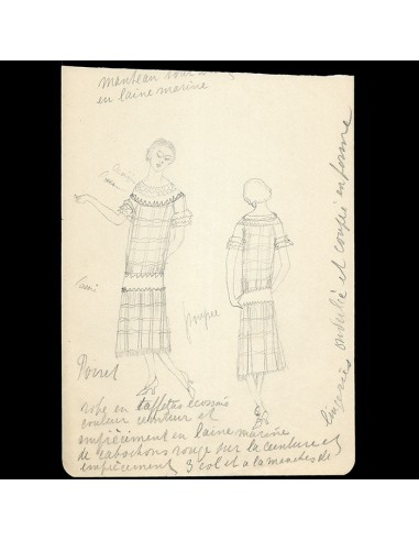 Poiret - Dessin d'une robe de taffetas écossais (1920s) 2 - 3 jours ouvrés.