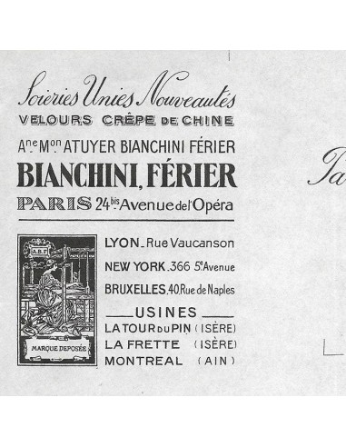 Bianchini Ferier - Correspondance du fabricant de tissus, 24 avenue de l'Opéra à Paris (1921) la chaussure