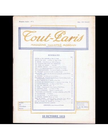 Tout-Paris, magazine illustré mondain, n°1 (10 octobre 1913) vente chaude votre 