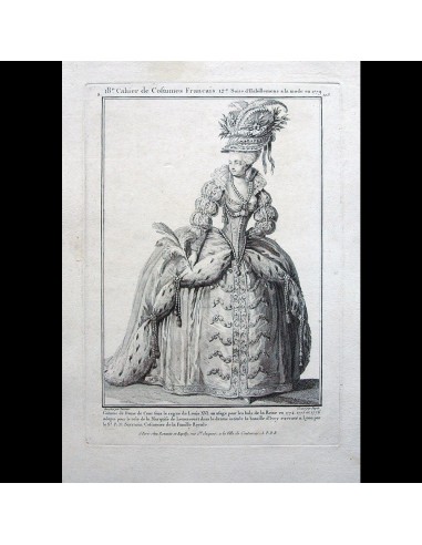 Gallerie des Modes et Costumes Français, 1778-1787, gravure n° S 103, Costume de Dame de Cour (1779) une grave pollution 