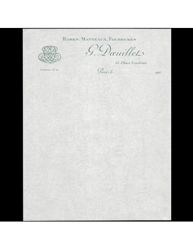 Doeuillet - Papier à en-tête de la maison de couture, 18 place Vendôme à Paris (circa 1900s) meilleur choix