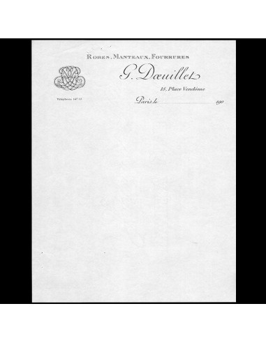 Doeuillet - Papier à en-tête de la maison de couture, 18 place Vendôme à Paris (circa 1900s) suggérées chez