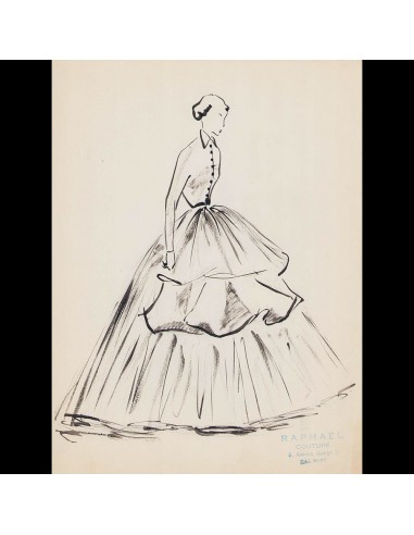 Raphael - Robe du soir, dessin de la maison de couture (circa 1940-1950s) la chaussure