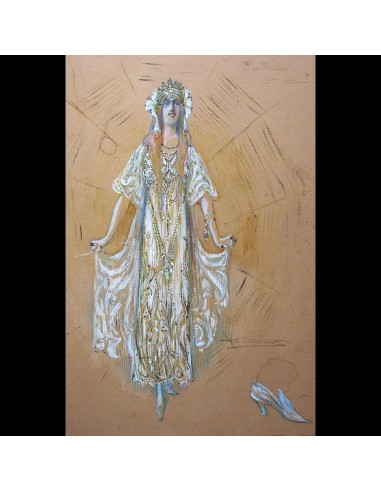 Charles Betout - Dessin du costume de Cendrillon (circa 1890s) d'Europe débarque