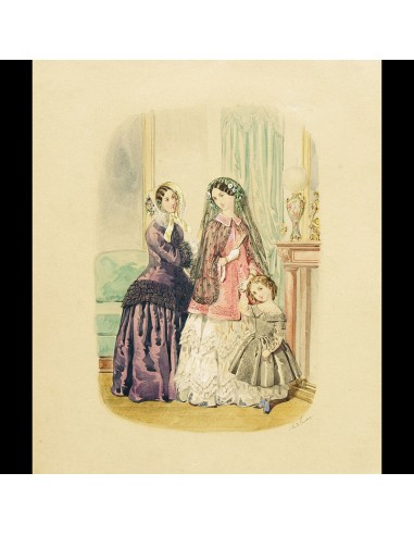 Anaïs Toudouze - Dessin pour une revue de mode (circa 1860s) Pour