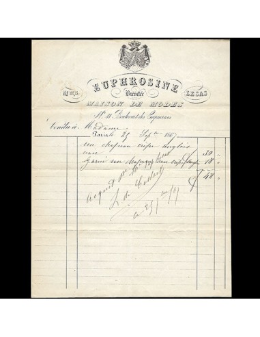 Euphrosine - Facture de la maison de modes, 11 boulevart des Capucines à Paris (1867) Vous souhaitez 