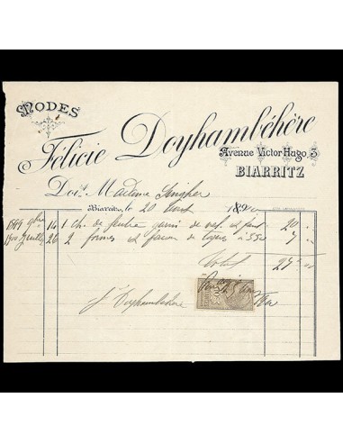 Doyhambehere - Facture de la maison de chapeaux, 3 avenue Victor Hugo à Biarritz (1899) pas cheres