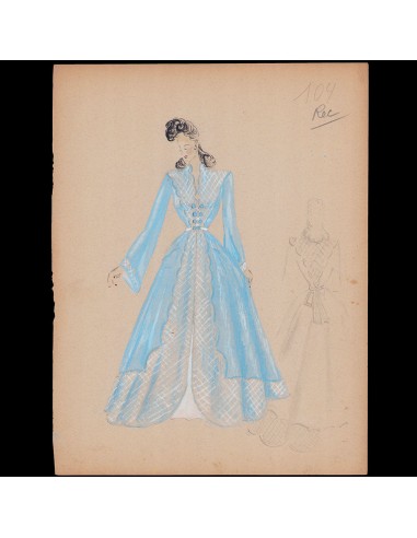 Croquis de mode - Robe bleue (1940s) acheter