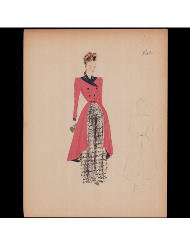 Croquis de mode - Manteau rouge (1940s) une grave pollution 