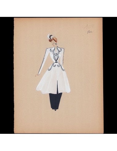 Croquis de mode - Manteau blanc brodé (1940s) la chaussure