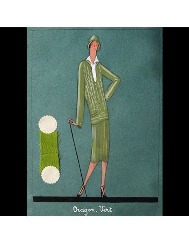 Jeanne Lanvin - Dessin de l'ensemble Dragon Vert (1925) destockage