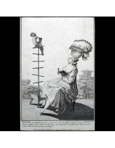 Gallerie des Modes et Costumes Français, gravure n° K 56, Jeune Dame en peignoir la colonne vertébrale