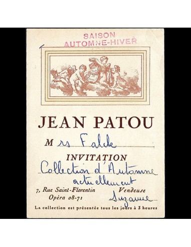 Carton d'invitation de la maison Jean Patou (1953) sur le site 